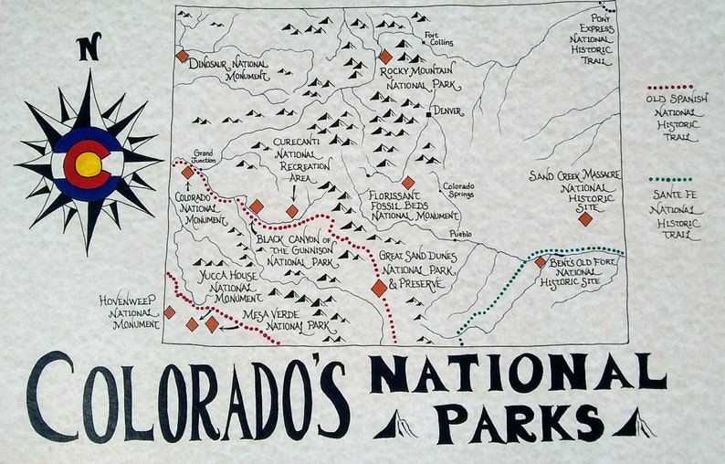 Colorado National Parks Map Etsy
