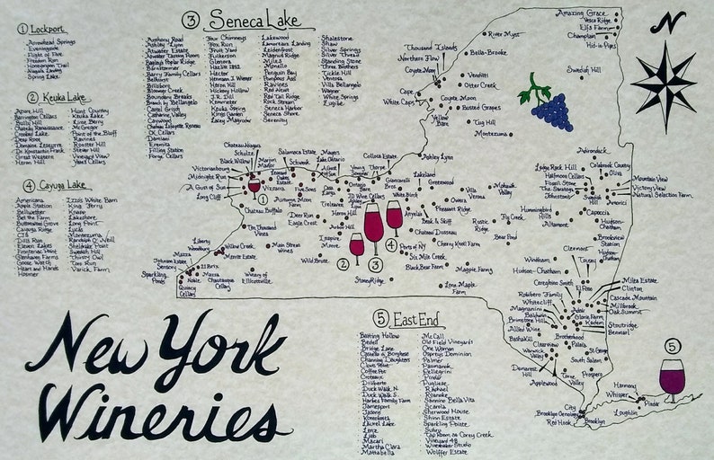 New York Wineries Map 11x17 Etsy