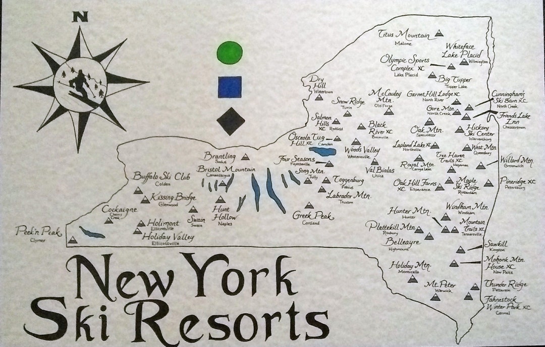 New York Ski Resorts Map Etsy
