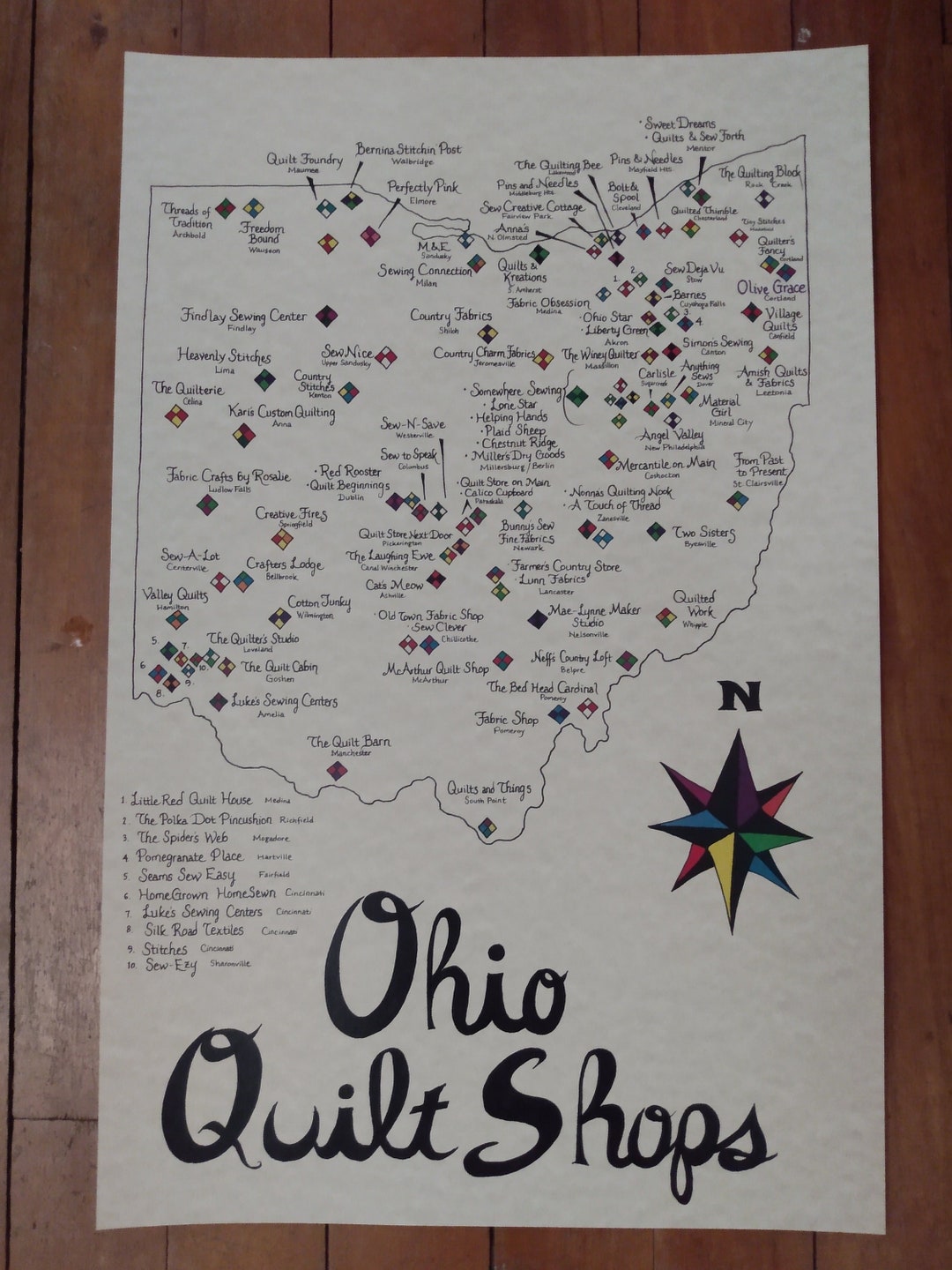 Ohio Quilt Shops Map Etsy