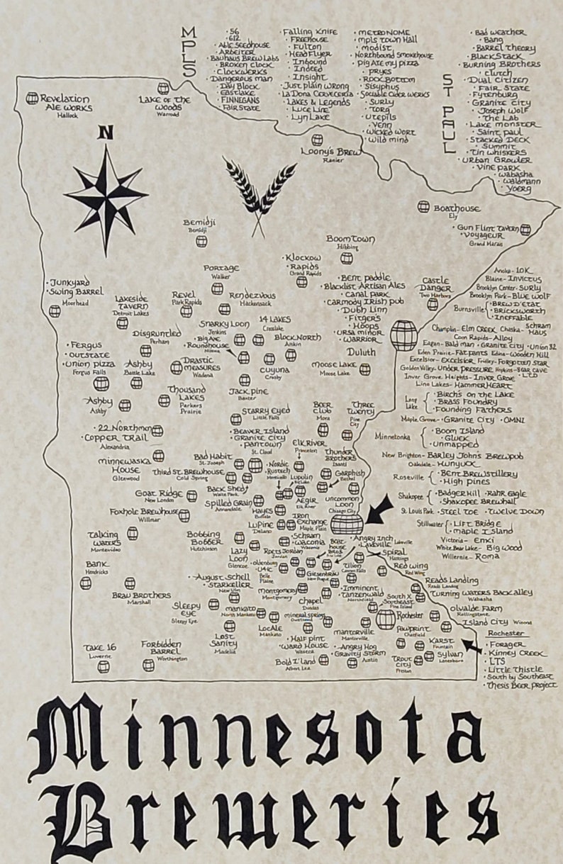 Minnesota Breweries Map - Etsy UK