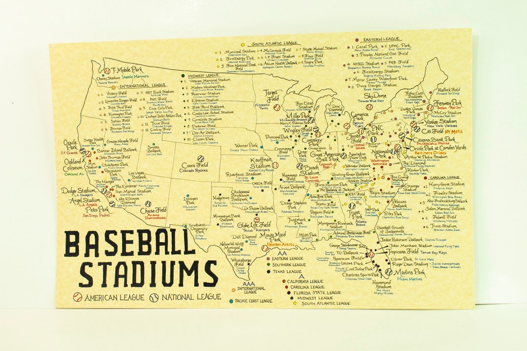 Baseball Stadiums Map U.S. - Etsy