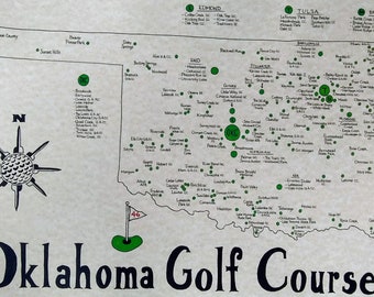Oklahoma golf courses map 11x17