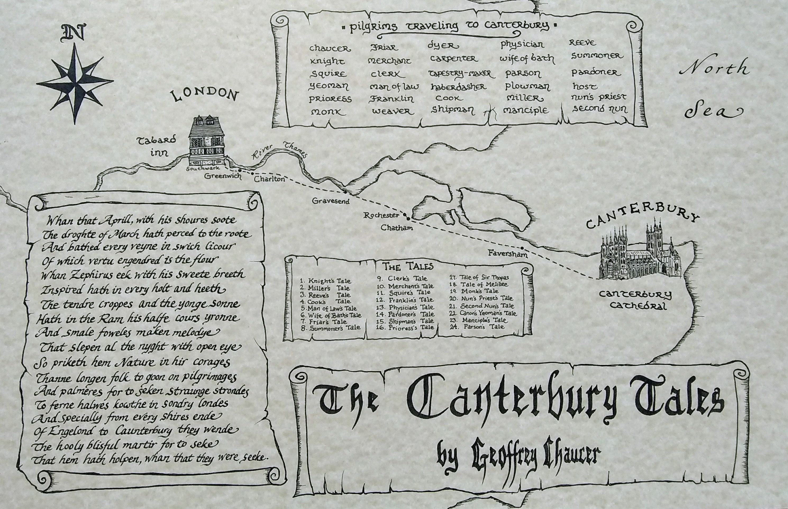 Canterbury Tales Hand Drawn Map Etsy