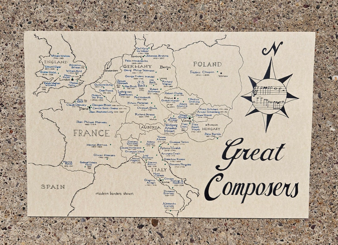 Great Composers Map 11x17 - Etsy