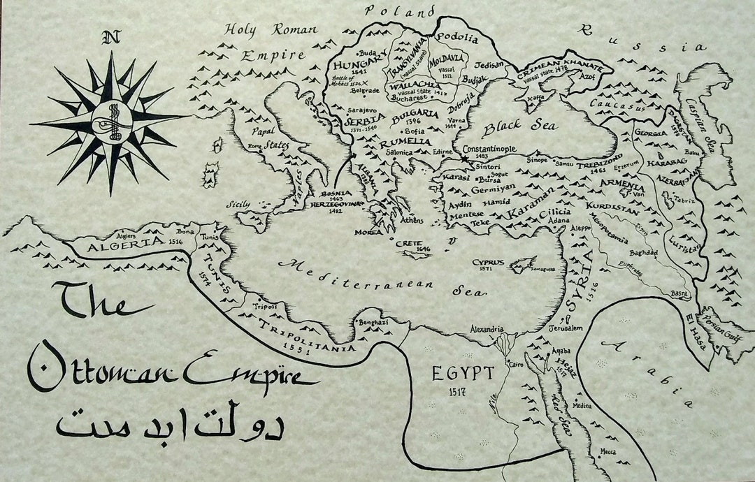 Ottoman Empire Map Hand Drawn Etsy