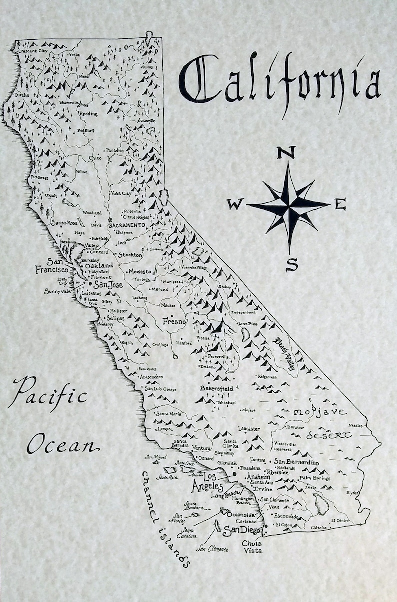 California Hand Drawn Map - Etsy