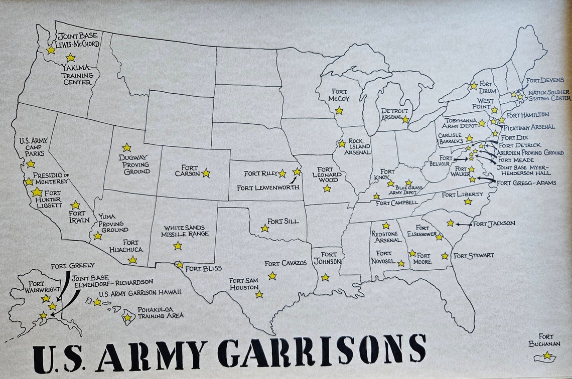 Artistic representation of US Army Bases Map