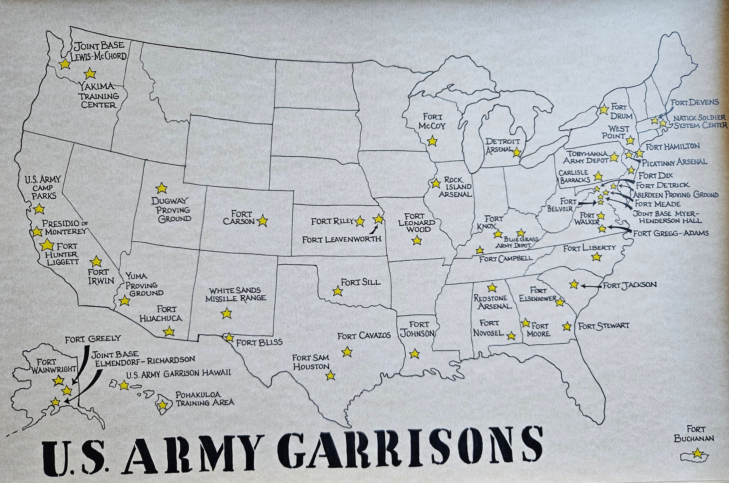 US Army Bases Map Etsy
