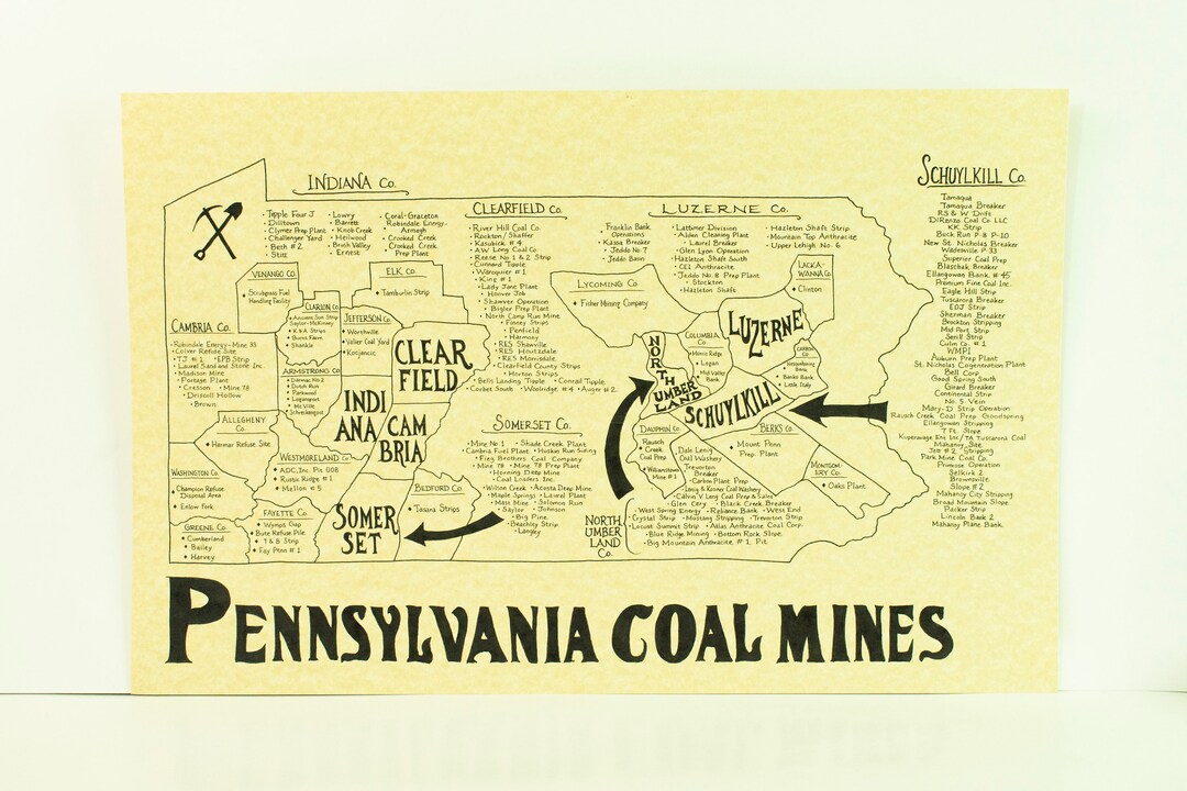 Pennsylvania Coal Mines Map - Etsy