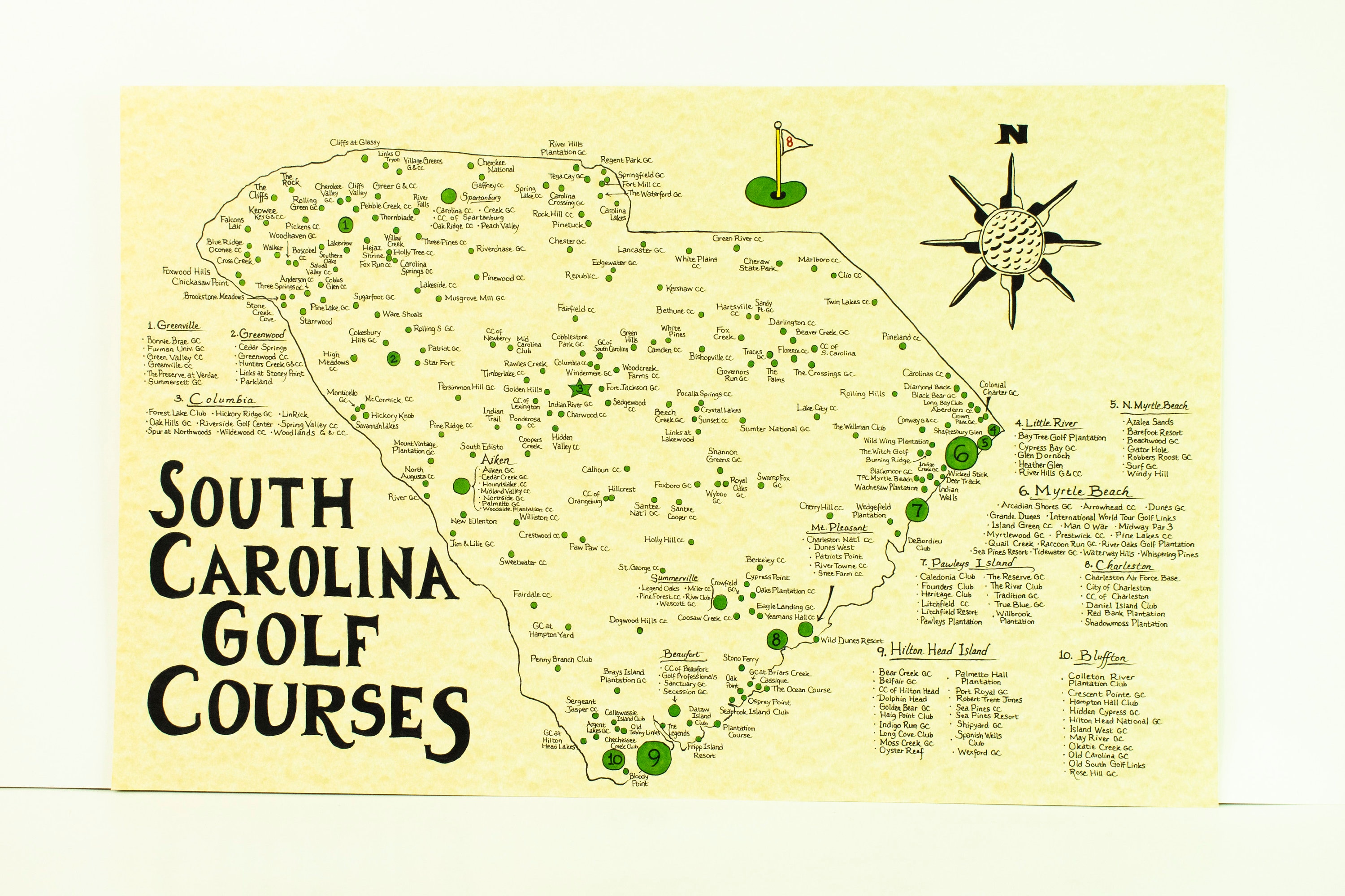 South Carolina Golf Courses Map Etsy
