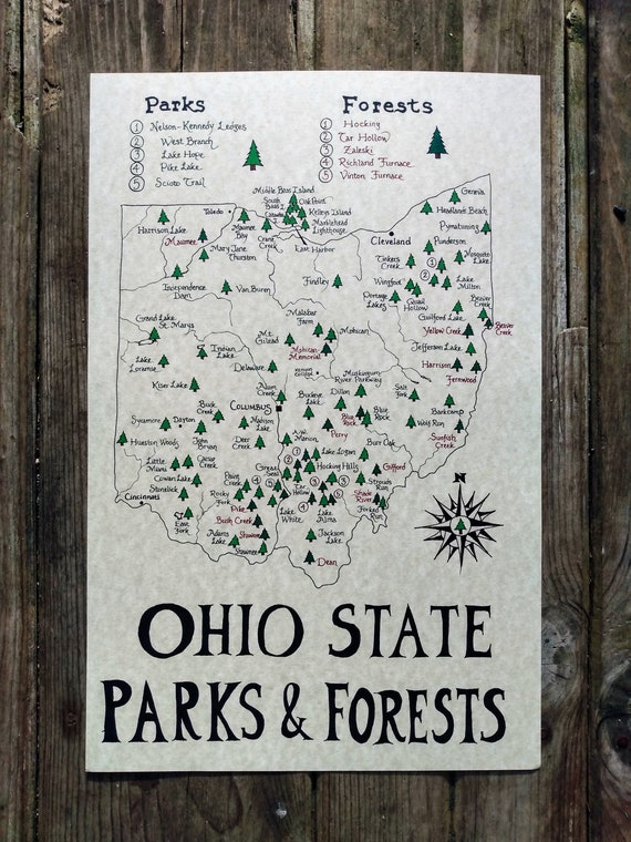 Ohio State Parks Map Etsy