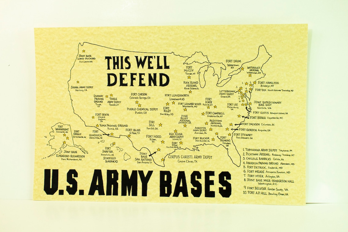 US Army Bases Map available on Etsy