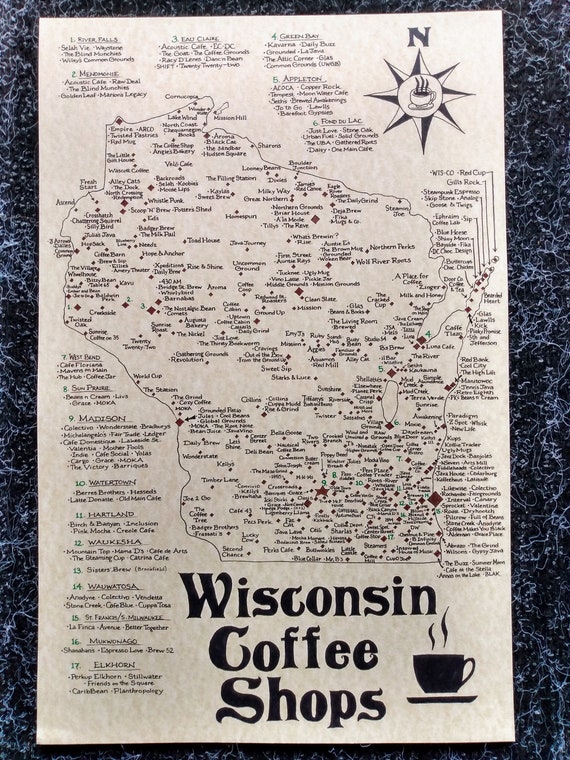 Wisconsin Coffee Shops map 2023