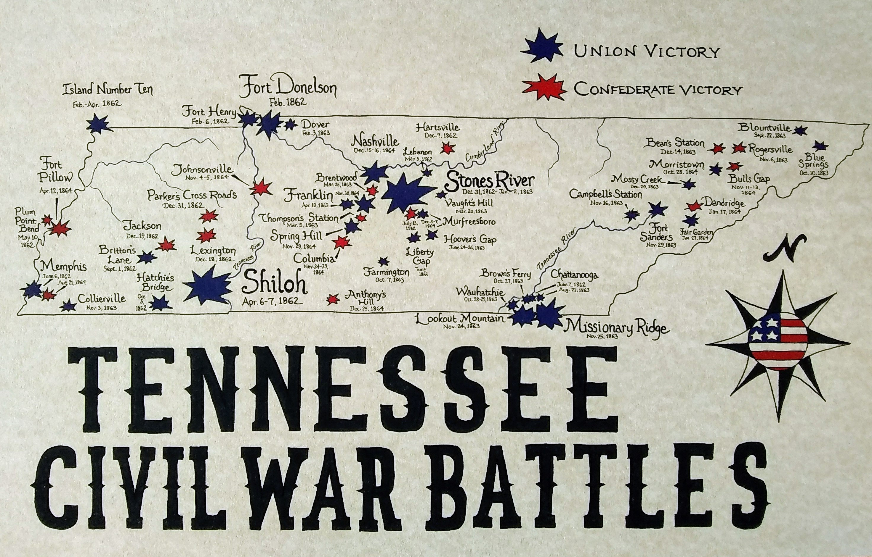 Tennessee Civil War battles map Etsy