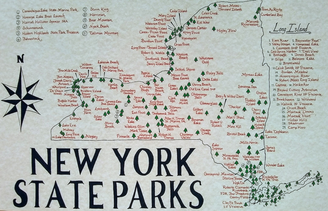 New York State Parks Map Etsy