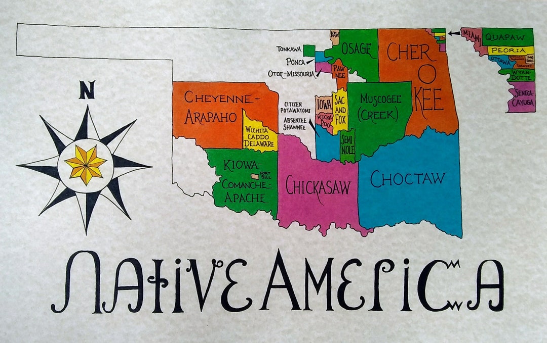 Oklahoma American Indian Tribes Map Etsy