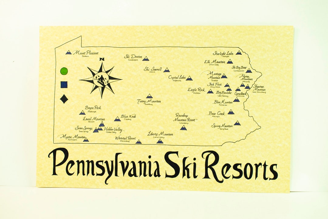 Pennsylvania Ski Resorts Map Etsy
