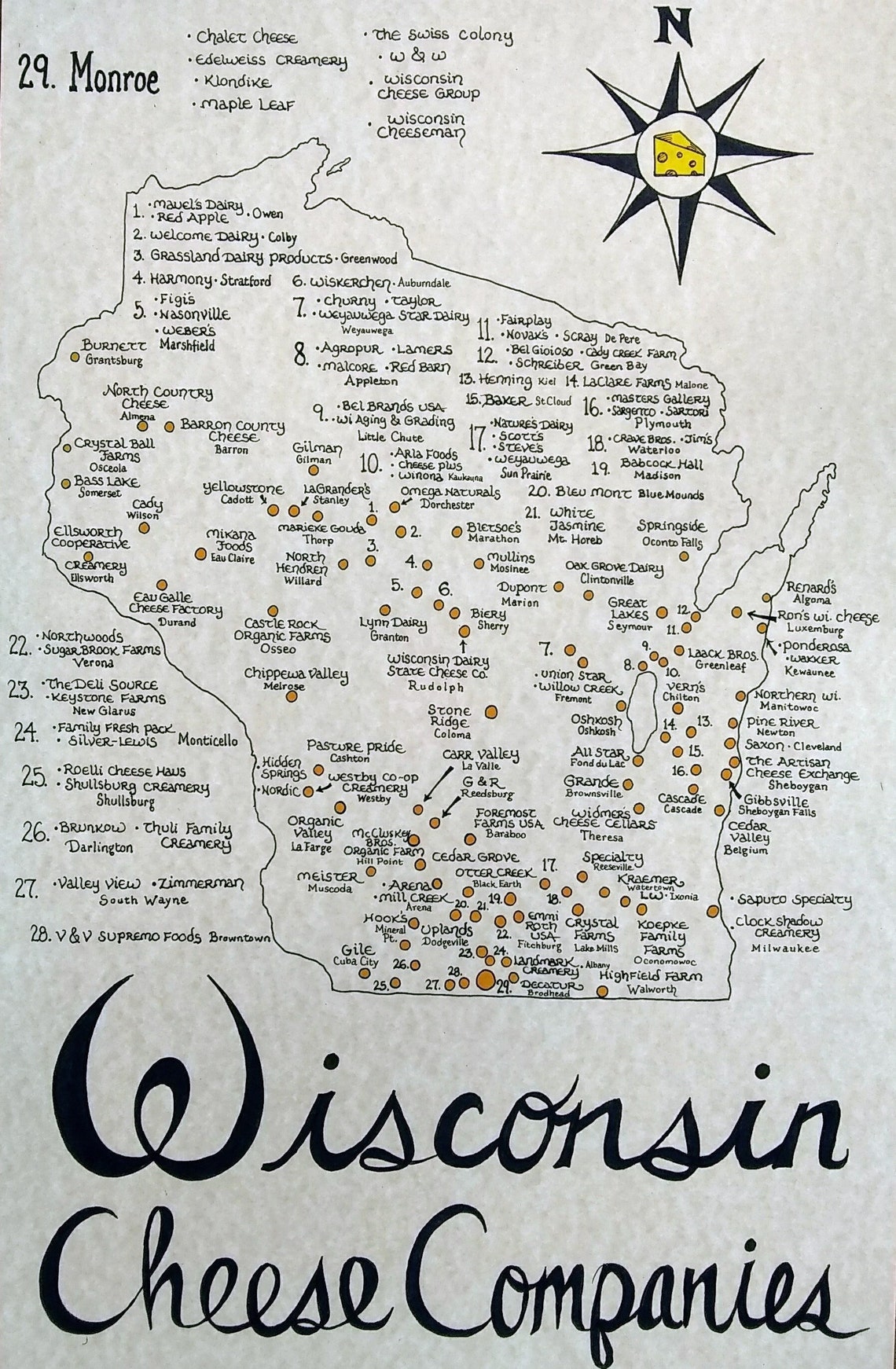 Wisconsin Cheese Companies Map Etsy