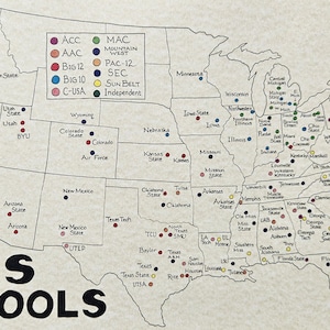 College Football Schools map 11x17