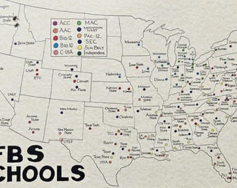 Carte des écoles de football universitaire 11 x 17