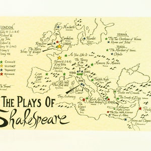 Shakespeare plays hand drawn map