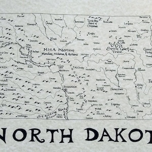 North Dakota map hand drawn