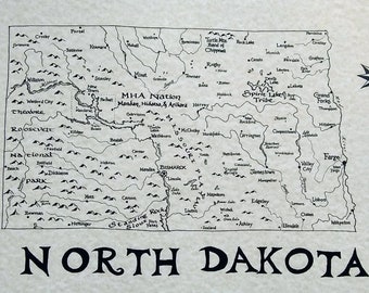 North Dakota map hand drawn
