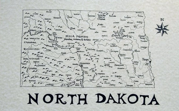 North Dakota map hand drawn