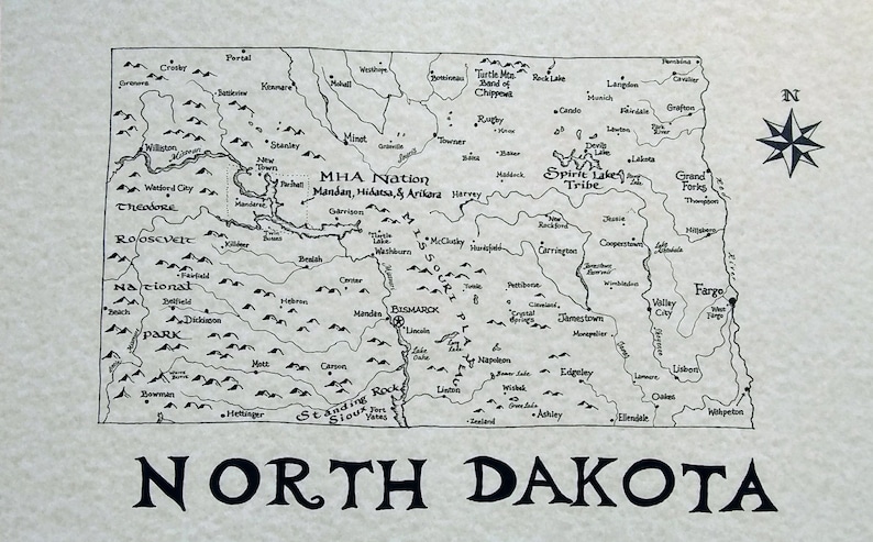 North Dakota map hand drawn bild 1