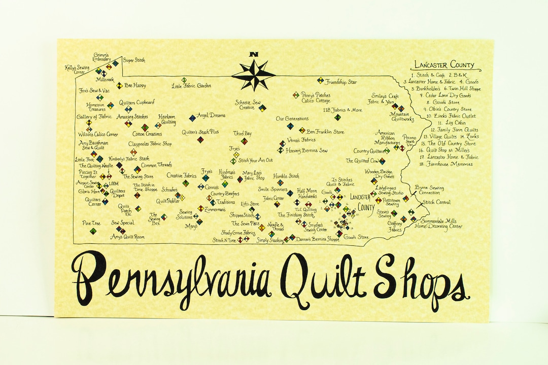 Pennsylvania Quilt Shops Map Etsy