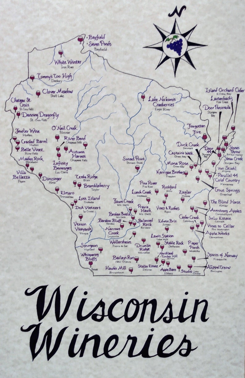 Wisconsin Wineries Map - Etsy