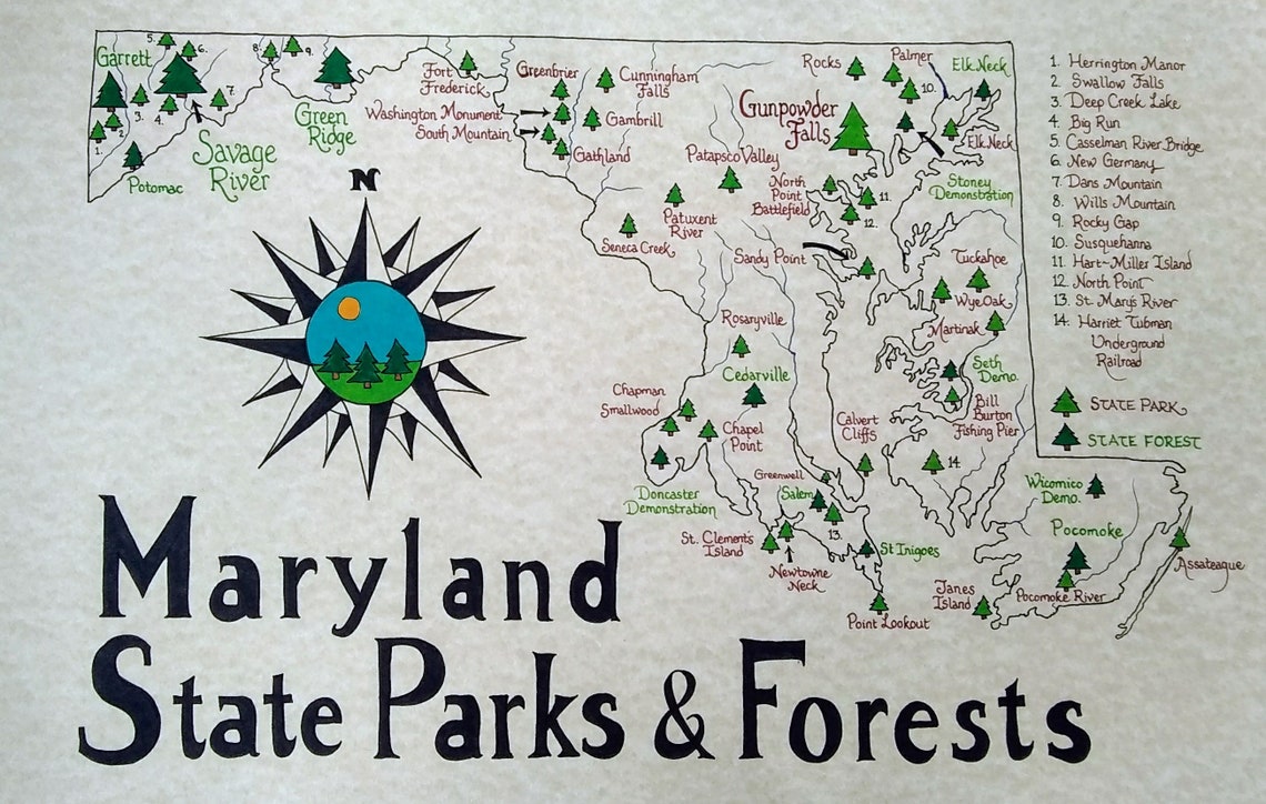 Maryland State Parks map Etsy