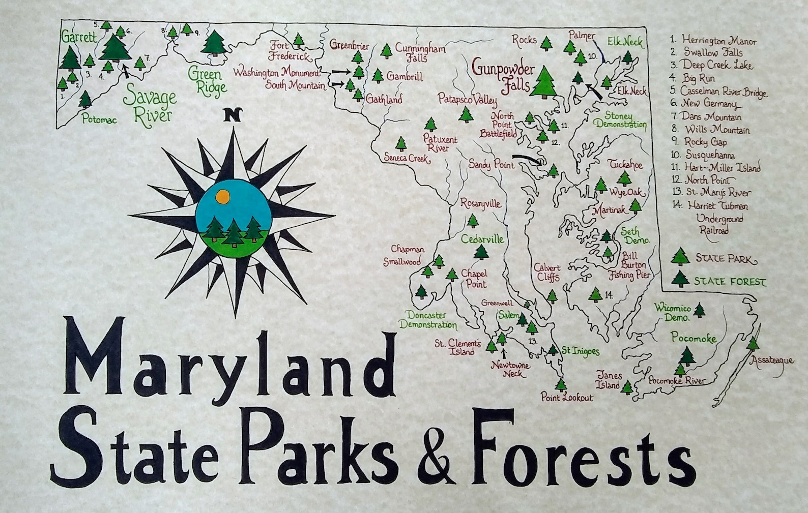 Maryland State Parks Map Etsy