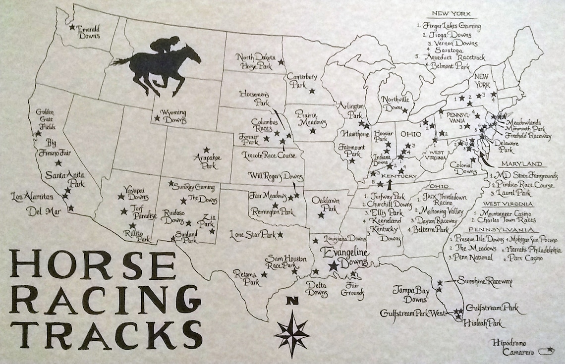 Horse Racing Tracks Map Etsy
