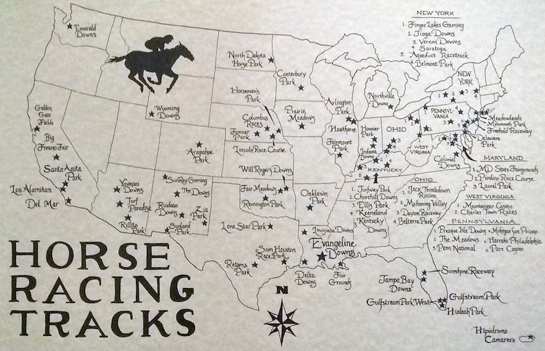 Horse Racing Tracks Map Etsy