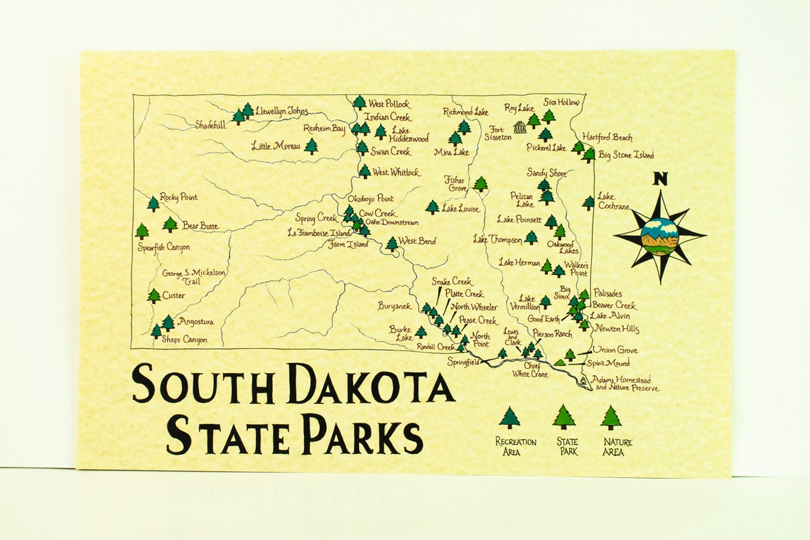 South Dakota State Parks Map 11x17 - Etsy
