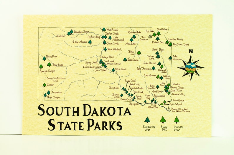 South Dakota State Parks Map 11x17 - Etsy