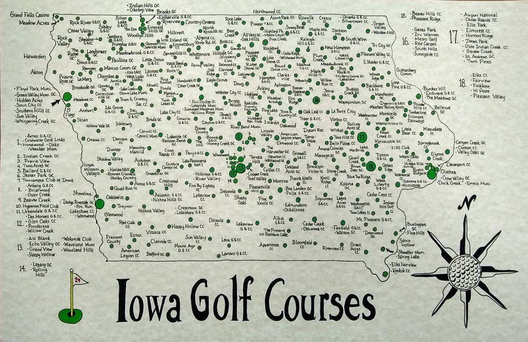 Iowa Golf Map Etsy