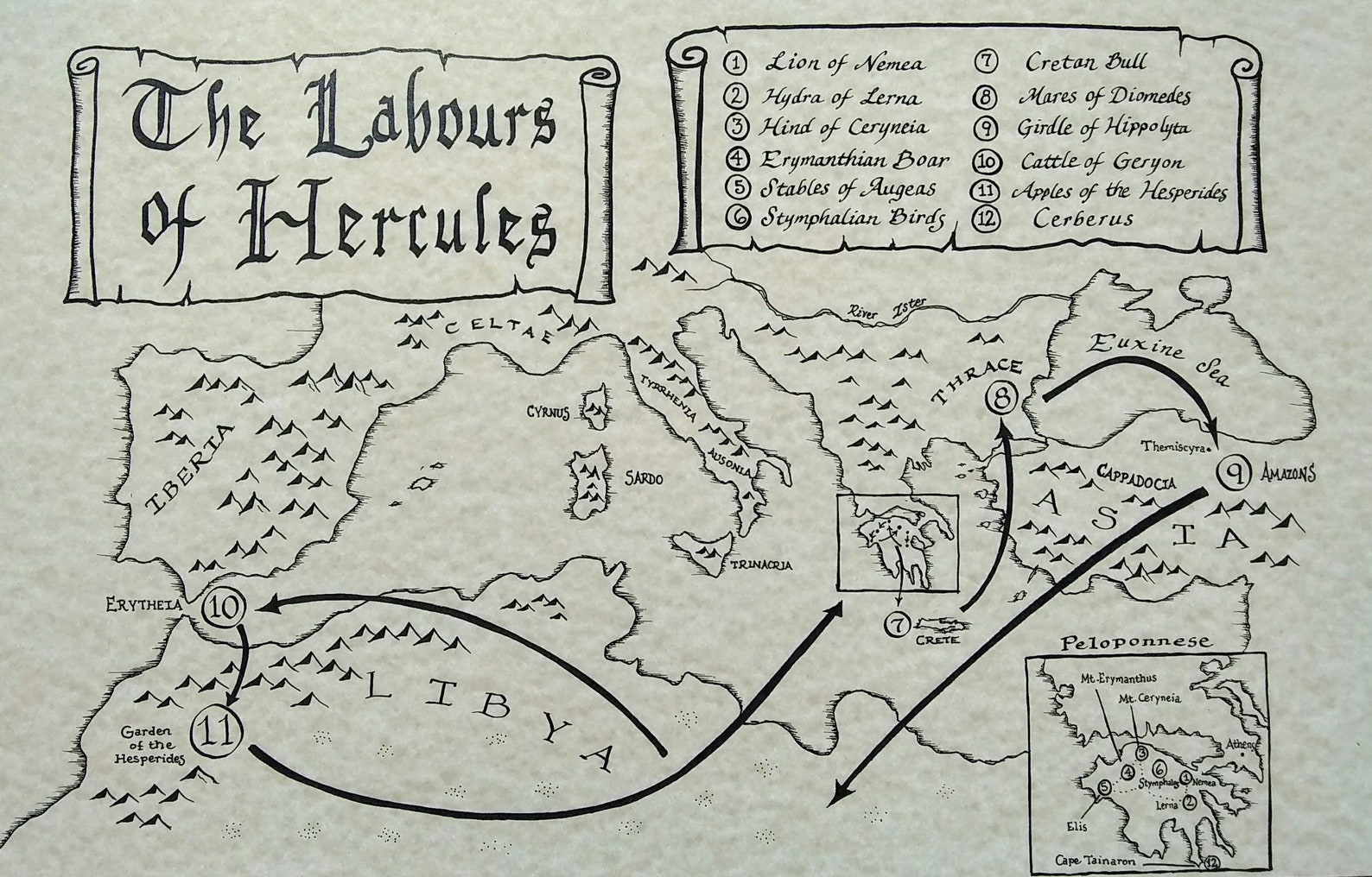 Labors of Hercules Map Etsy