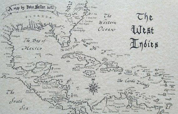 West Indies Map - Etsy