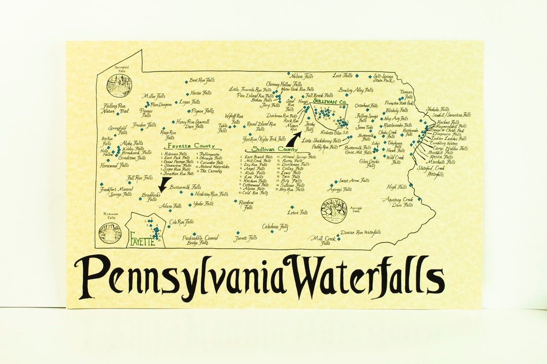 Pennsylvania Waterfalls Map - Etsy