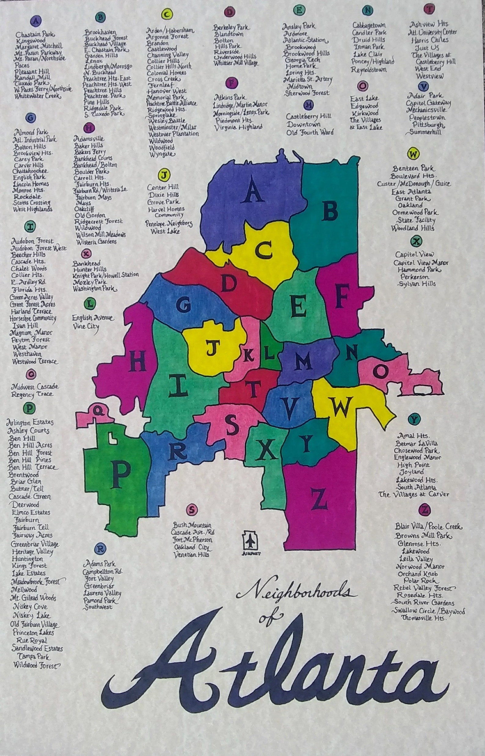 Atlanta Neighborhoods Map - Etsy