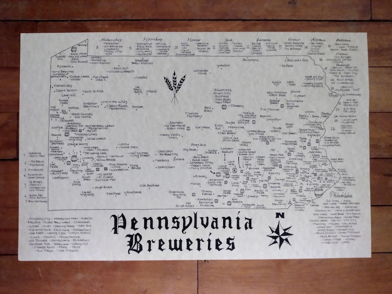 Pennsylvania Breweries Map Etsy