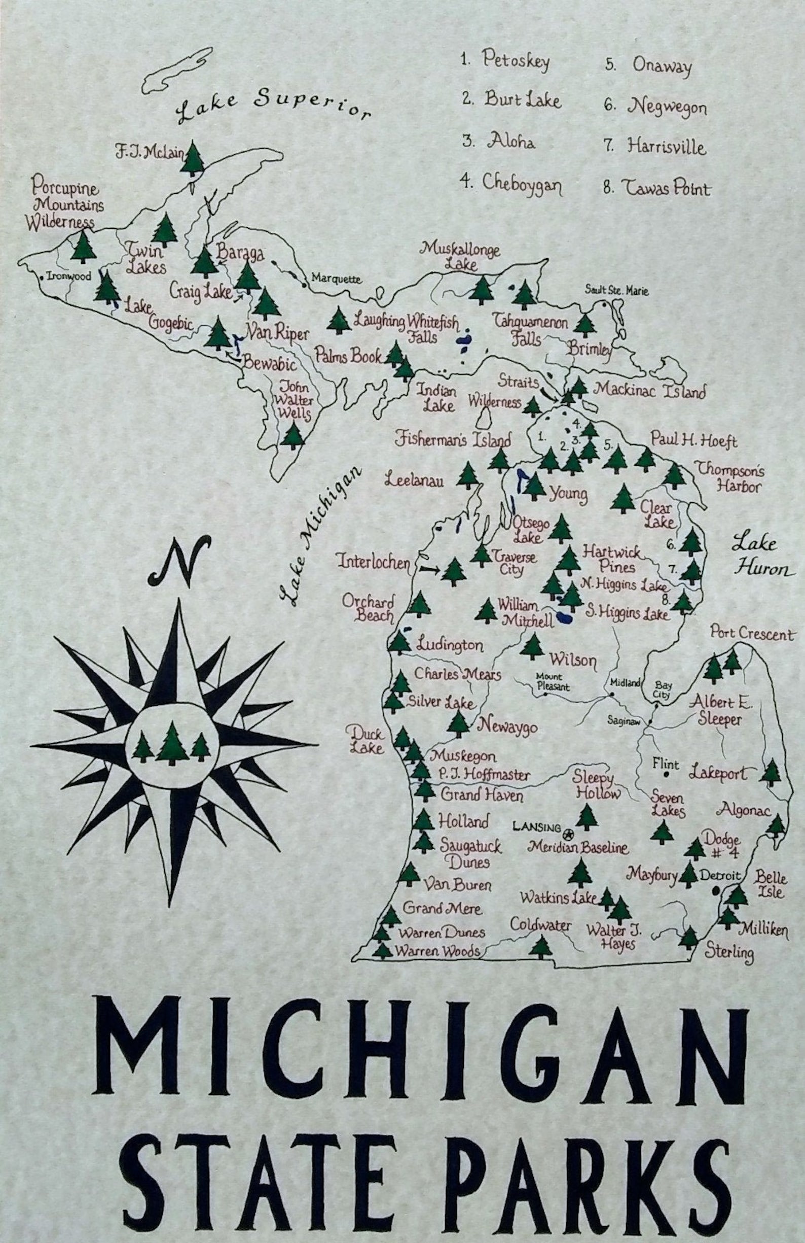 Michigan State Parks Map Etsy
