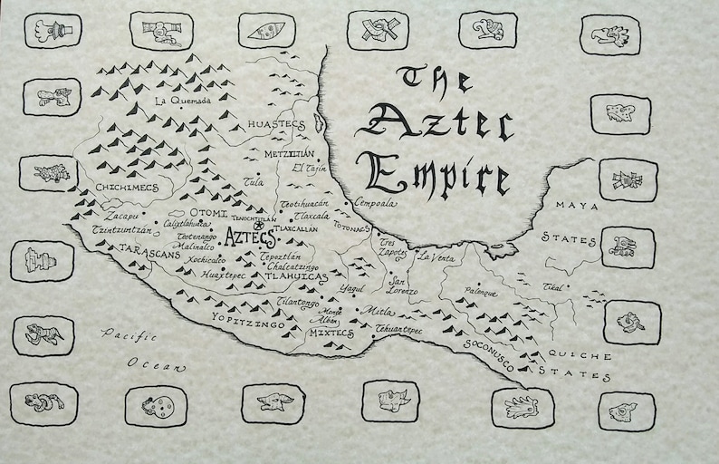 Carte dessinée à la main de l'empire aztèque image 1