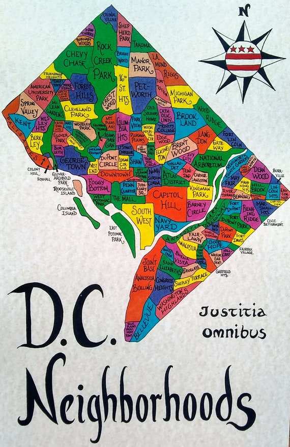 D C Neighborhoods Map Etsy