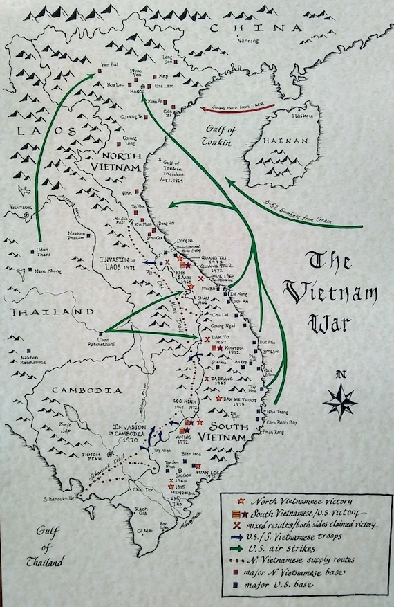 Vietnam War Map Etsy