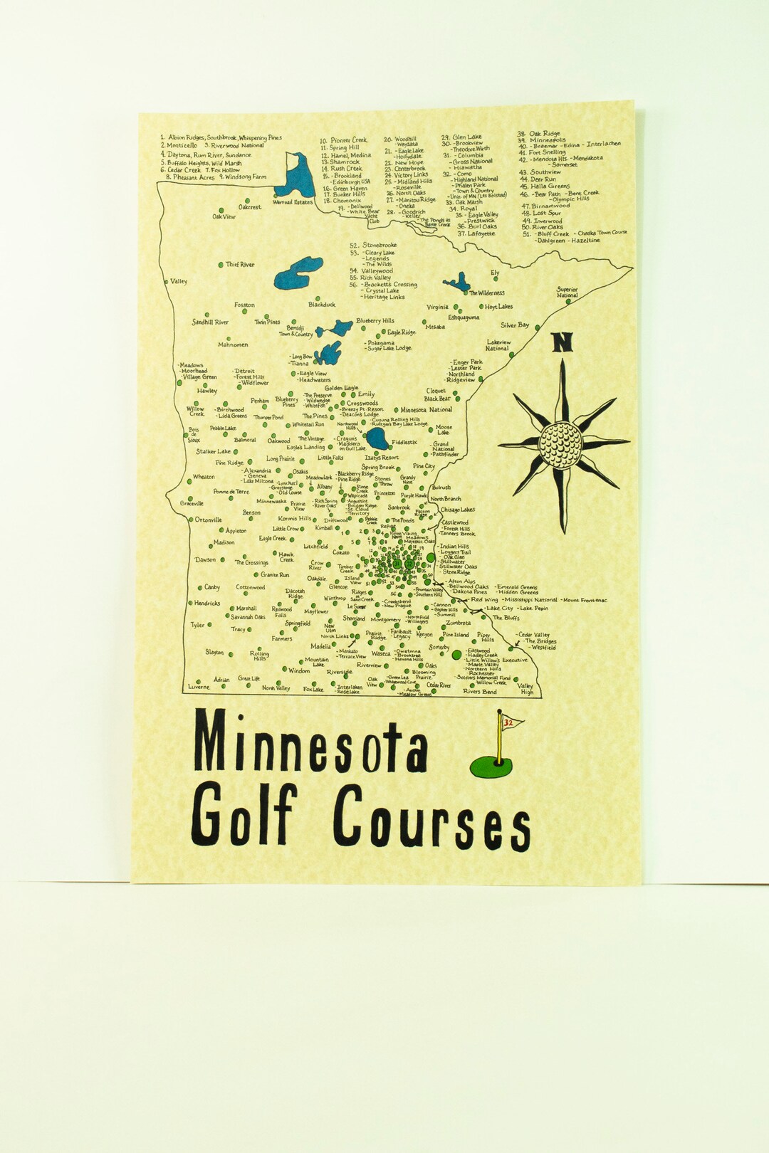 Minnesota Golf Courses Map Etsy