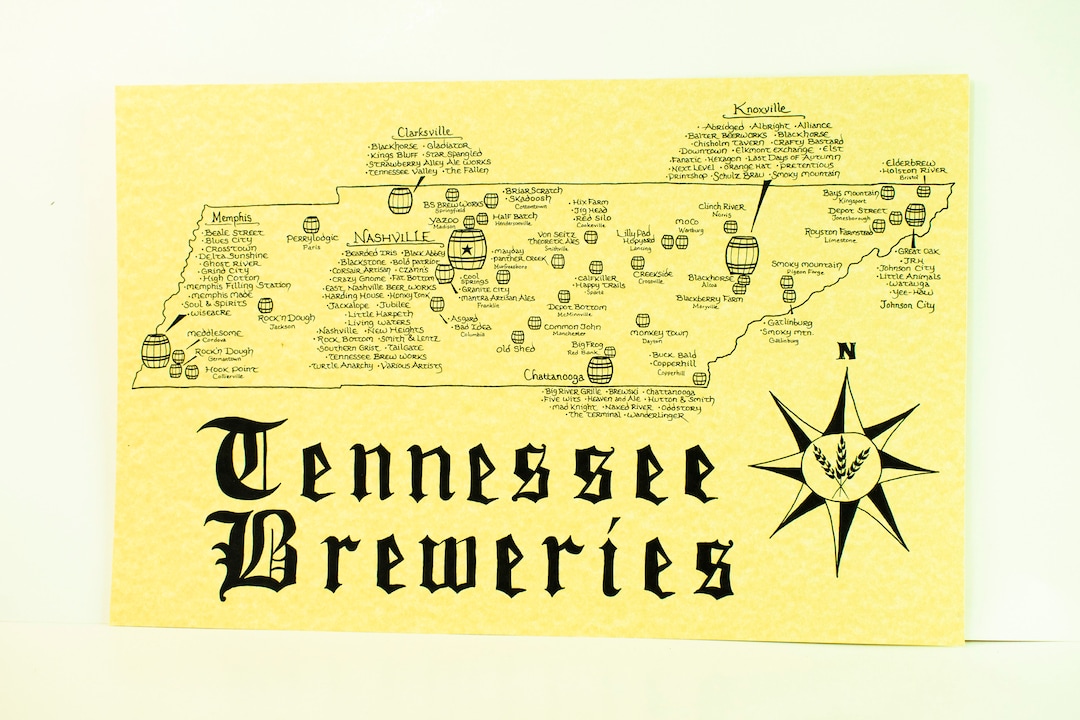Tennessee Breweries Map Etsy